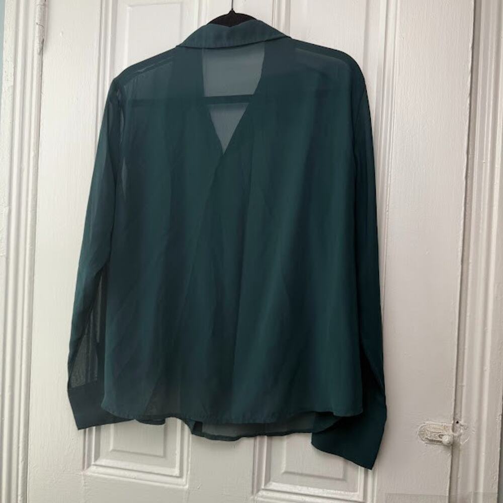 Abercrombie & Fitch Blouse Womens Large Hunter Green Long Sleeve Sheer Top - Picture 3 of 5
